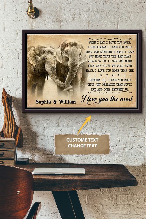 Elephant I Love You The Most Personalized Canvas Love Gift For Valentine Day Zoo Decor Elephant Lover Framed Matte Canvas Framed Prints, Canvas Paintings - Image 2