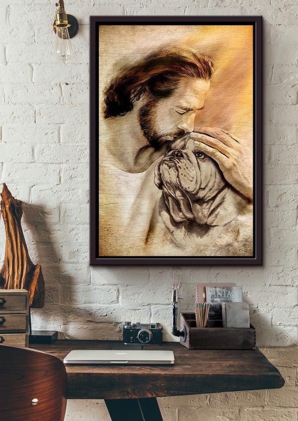 Jesus Hug Bull dog God For Gift For Christian Framed Matte Canvas Framed Prints, Canvas Paintings - Image 4