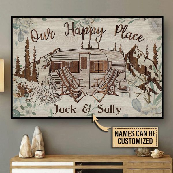 Personalized Canvas Painting Frames Camping Floral Our Happy Place Framed Prints, Canvas Paintings