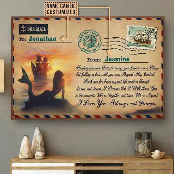 here Gifts Personalized Sailor And Mermaid Meeting You Canvas Home Decor