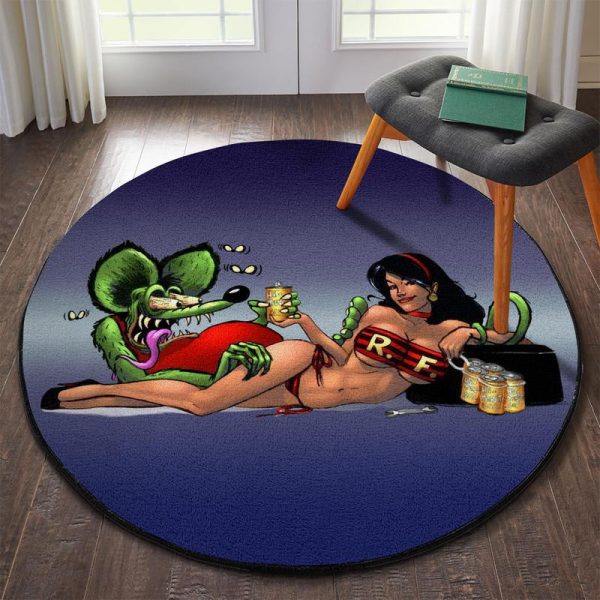 Rat Fink Hot Rod Round Mat Round Floor Mat Room Rugs Carpet Outdoor Rug Washable Rugs