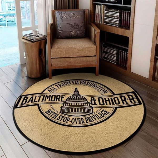 Borr Living Room Round Mat Circle Rug Baltimore Ohio Railroad - Image 2