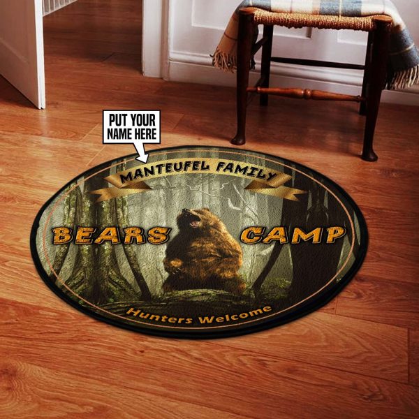 Personalized Bears Camp Hunting Round Rug, Carpet 06525 - Image 2