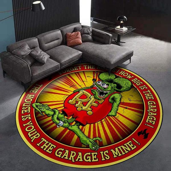 Rat Fink Hot Rod Garage Round Mat Round Floor Mat Room Rugs Carpet Outdoor Rug Washable Rugs - Image 3