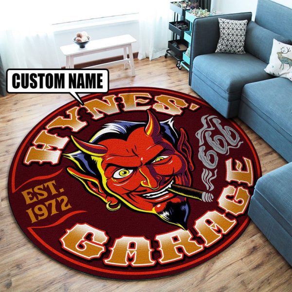 Personalized Hot Rod Garage Round Mat Round Floor Mat Room Rugs Carpet Outdoor Rug Washable Rugs - Image 2