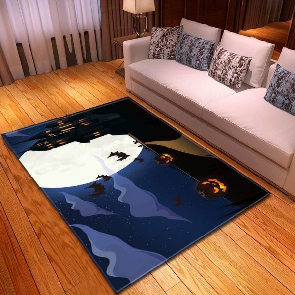 Halloween Graveyard Church Under Full Moon Area Rug Carpet s