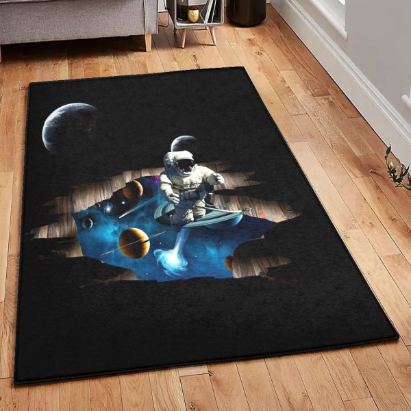 Funny Astronaut Modern Astronaut And Outer Space Rug Rectangle Rugs Washable Area Rug Non-Slip Carpet For Living Room Bedroom