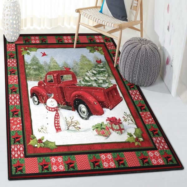 Xmas Decoration Carpet Red Truck Christmas Rug Rectangle Rugs Washable Area Rug Non-Slip Carpet For Living Room Bedroom