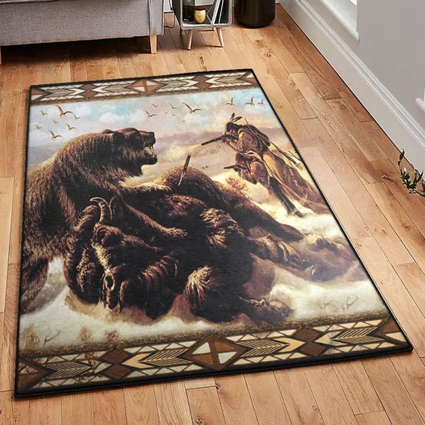 Usa Non Shedding Grizzly Bear Buffalo Native American Rug Rectangle Rugs Washable Area Rug Non-Slip Carpet For Living Room Bedroom