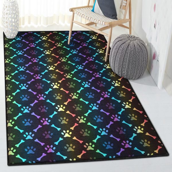 Rainbow Color Large Paw Rainbow Rug Rectangle Rugs Washable Area Rug Non-Slip Carpet For Living Room Bedroom - Image 2