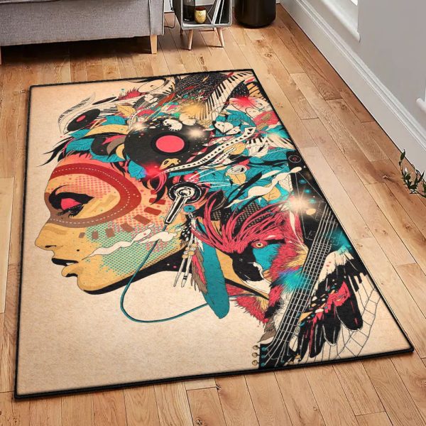 America Lovers Modern Native American Woman Rug Rectangle Rugs Washable Area Rug Non-Slip Carpet For Living Room Bedroom