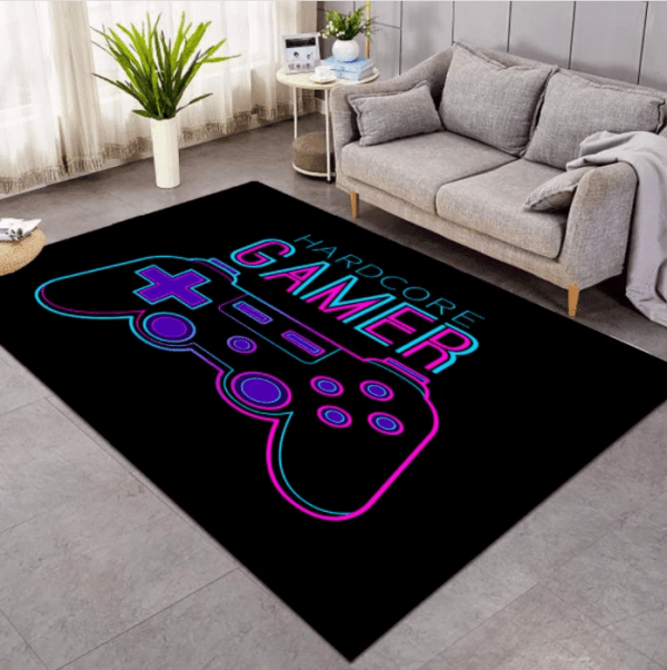 Hardcore Gamer Black Rectangle Rug Carpet Washable Rugs