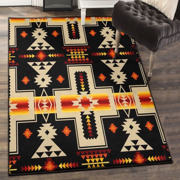 Usa Washable Black Native Tribes Pattern Native American Rug Rectangle Rugs Washable Area Rug Non-Slip Carpet For Living Room Bedroom