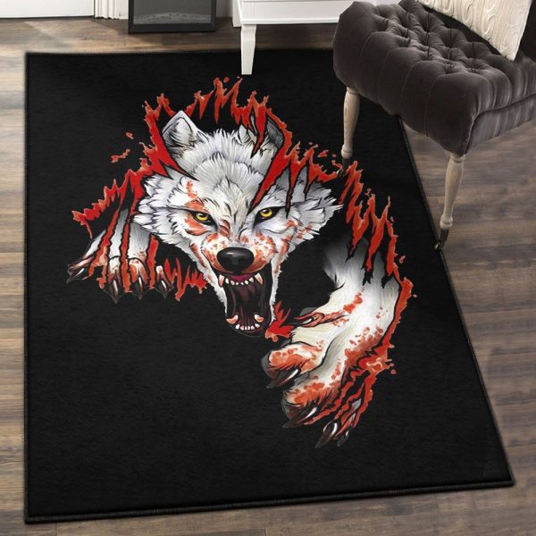 Werewolves Of London Playroom Rug 3D Big Wolf Rug Rectangle Rugs Washable Area Rug Non-Slip Carpet For Living Room Bedroom