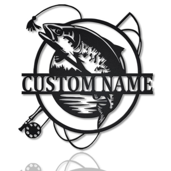 Personalized Trout Fishing Fish Pole Metal Sign Art, Custom Trout Fish