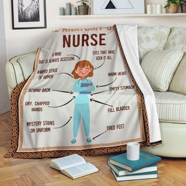 Anatomy Of Nurse Taupe Cartoon Fleece Blanket Fleece Blanket