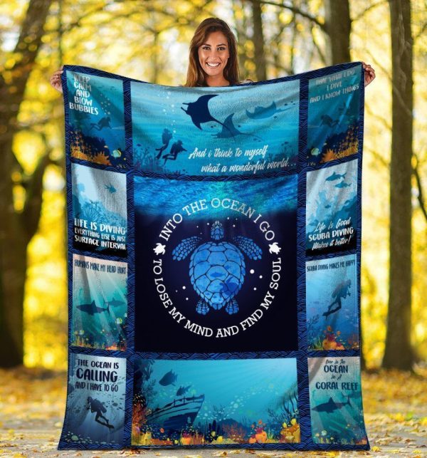 Sea Turtle And Into The Ocean I Go To Lose My Mind Fleece Blanket