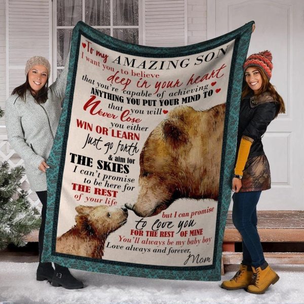 Bear Mom To My Son Love You For The Rest Of Mine Fleece Blanket - Image 2