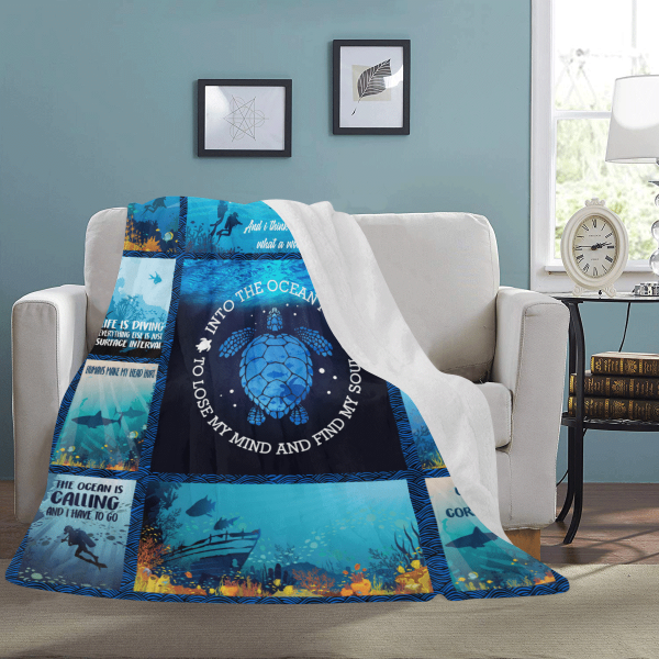 Sea Turtle And Into The Ocean I Go To Lose My Mind Fleece Blanket - Image 3