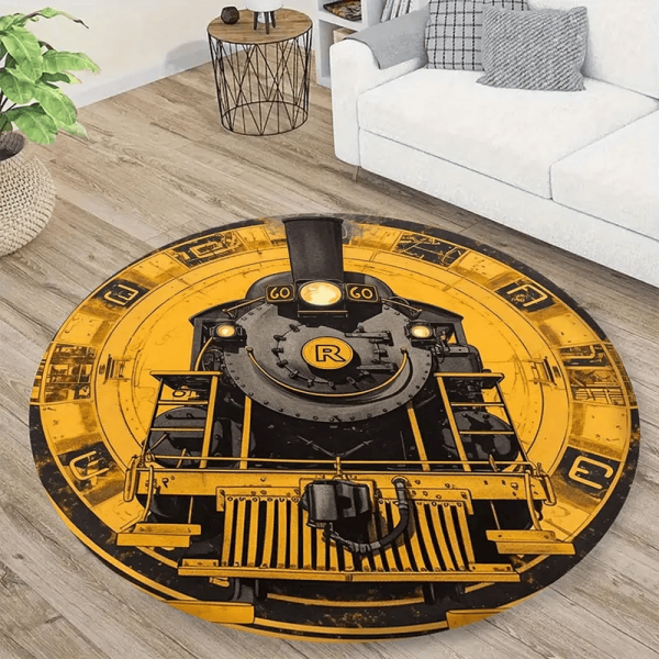 Retro Train Locomotive Pattern Round Mat Home Decor For Train Lovers - Image 2