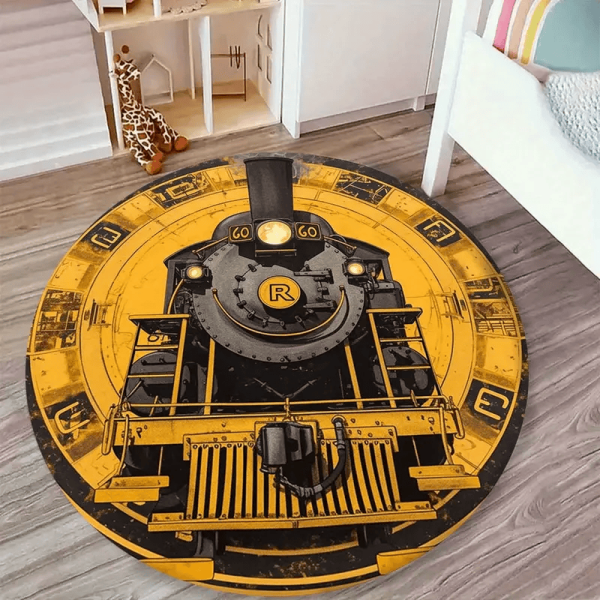 Retro Train Locomotive Pattern Round Mat Home Decor For Train Lovers - Image 3