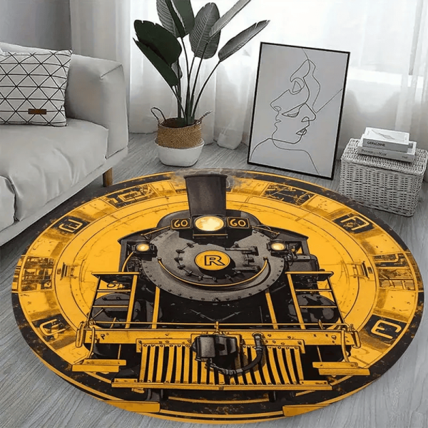 Retro Train Locomotive Pattern Round Mat Home Decor For Train Lovers - Image 6