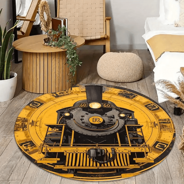 Retro Train Locomotive Pattern Round Mat Home Decor For Train Lovers - Image 4