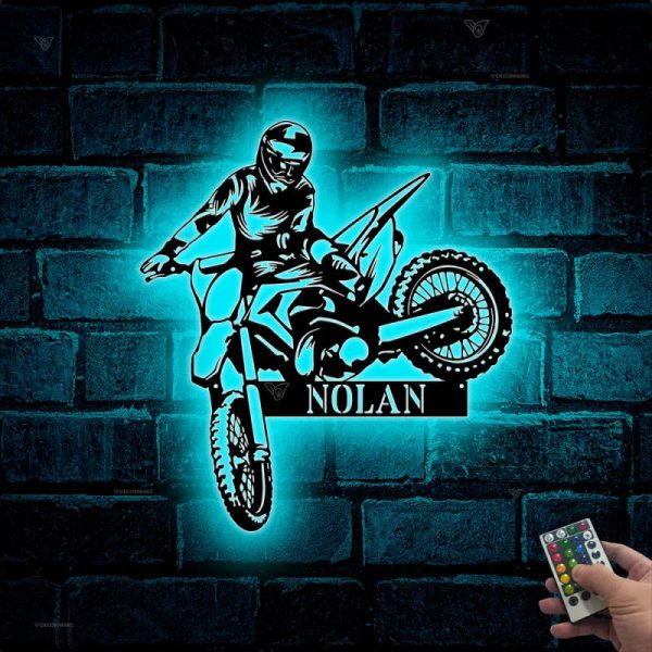 Custom Dirt Bike Metal Wall Art With Led Lights, Personalized Motocros - Image 3