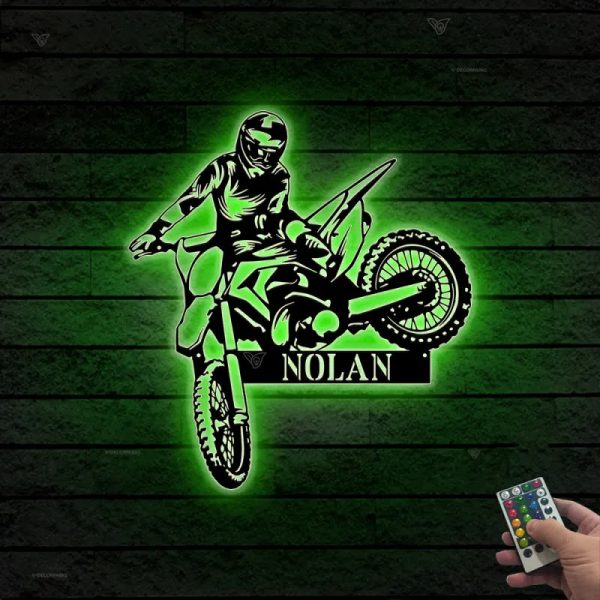 Custom Dirt Bike Metal Wall Art With Led Lights, Personalized Motocros - Image 2