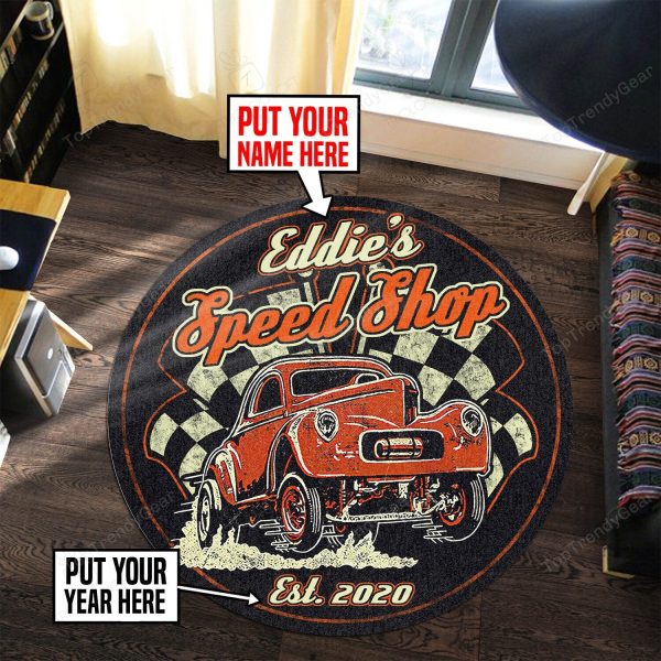 Personalized Speed Shop Living Room Round Mat Circle Rug - Image 3