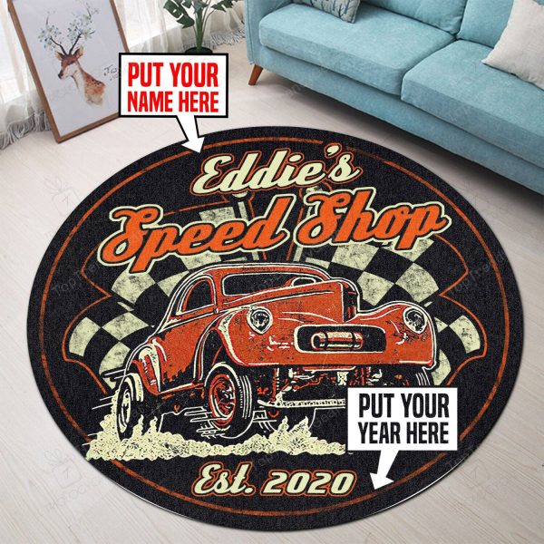 Personalized Speed Shop Living Room Round Mat Circle Rug - Image 2