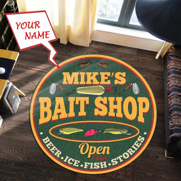 Personalized Bait Shop Beer Ice Fish Stories Round Mat 05344 Living Room Rugs, Bedroom Rugs, Kitchen Rugs